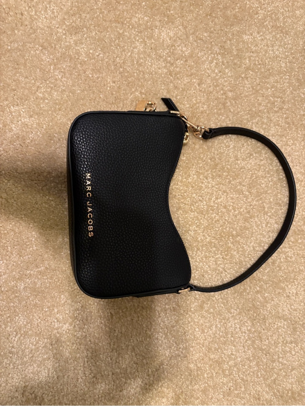 Marc Jacobs Black Pebbled Leather Curved Shoulder Bag with Gold Hardware